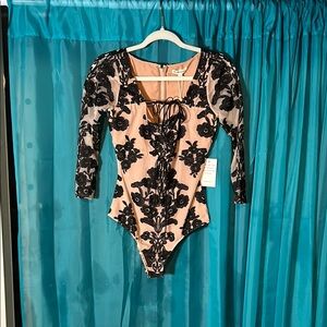 Elegant Black Floral Lace Bodysuit